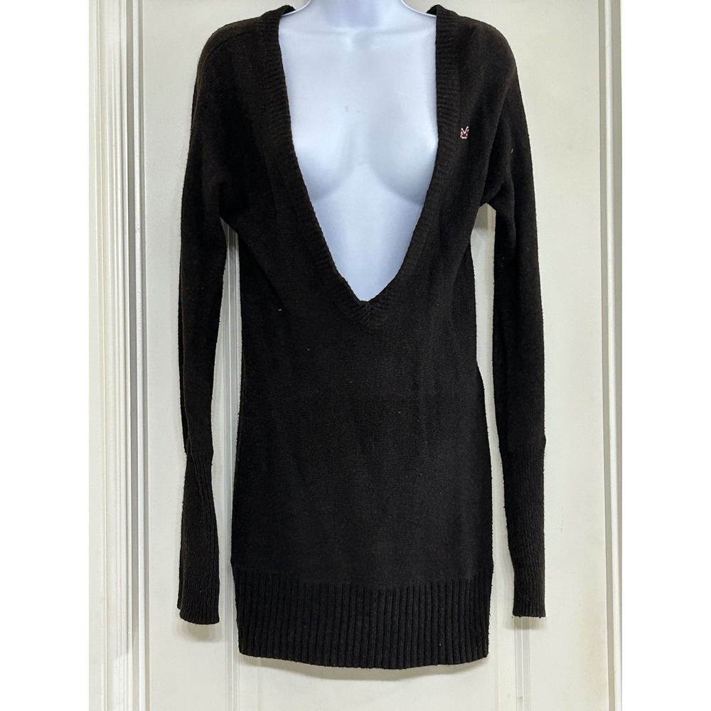 Vintage Hollister California Brown V‎ Neck Long Sleeve Sweater Tunic Top Size S